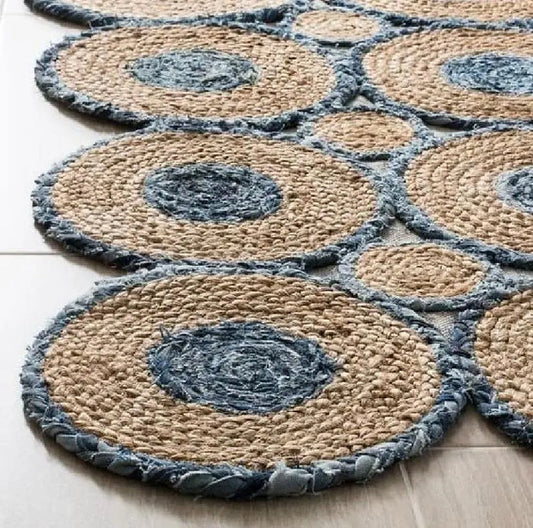 Denim/Jeans With Jute Handmade Braided Rugs Blue Denim Area Rug.