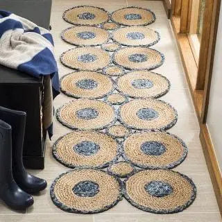 Denim/Jeans With Jute Handmade Braided Rugs Blue Denim Area Rug.