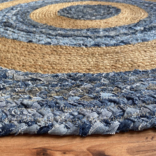 Handmade Recycled Jute & Denim Braided Carpet – Colorful Contemporary Eco-friendly – Multiple Sizes