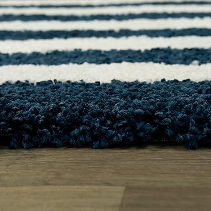 Navy Blue & Ivory Modern Microfiber Carpet – Soft Feel with Anti-Skid Rubber Backing