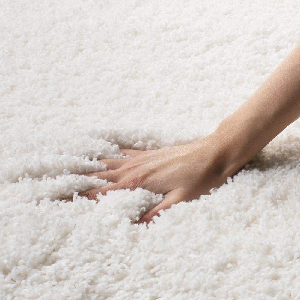 White Shaggy Rug – Extra Soft Microfiber Hand-Tufted Carpet for Living Room – Soft Feel with Anti-Skid Rubber Backing