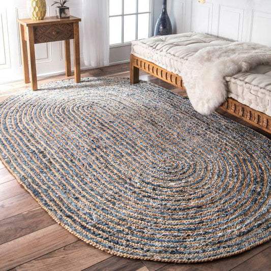 Hand braided Denim and Jute Rug – Beautiful Oval Design