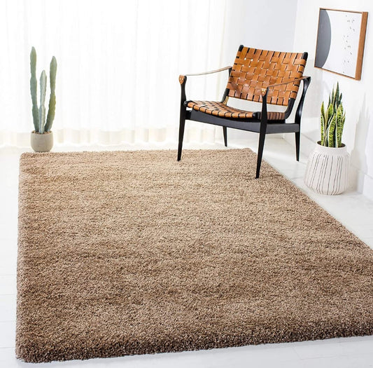 Brown Beige 2 Inch long Pile Extra Fluffy Shaggy Rug – Soft Feel with Anti-Skid Rubber Backing
