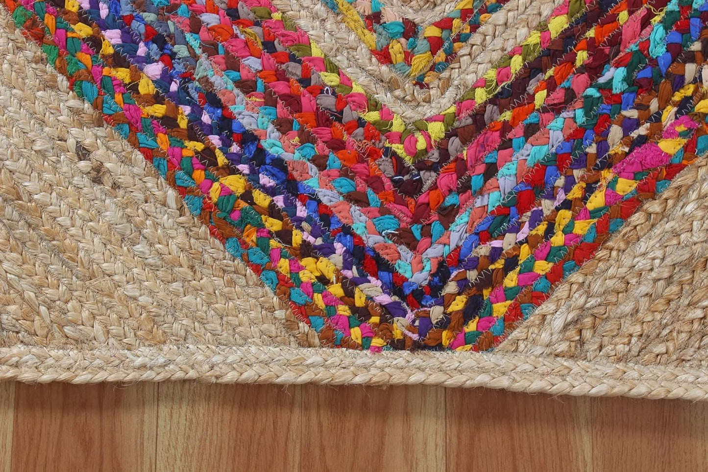 Handwoven Braided Natural Jute & Cotton Chindi premium design Rug – Multiple Sizes