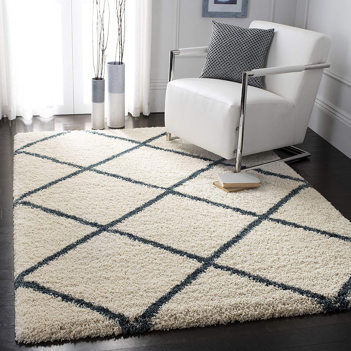 Premium Cross Pattern Soft Microfiber Carpet – Ivory & Grey – Soft Feel & Anti-Skid Rubber Backing