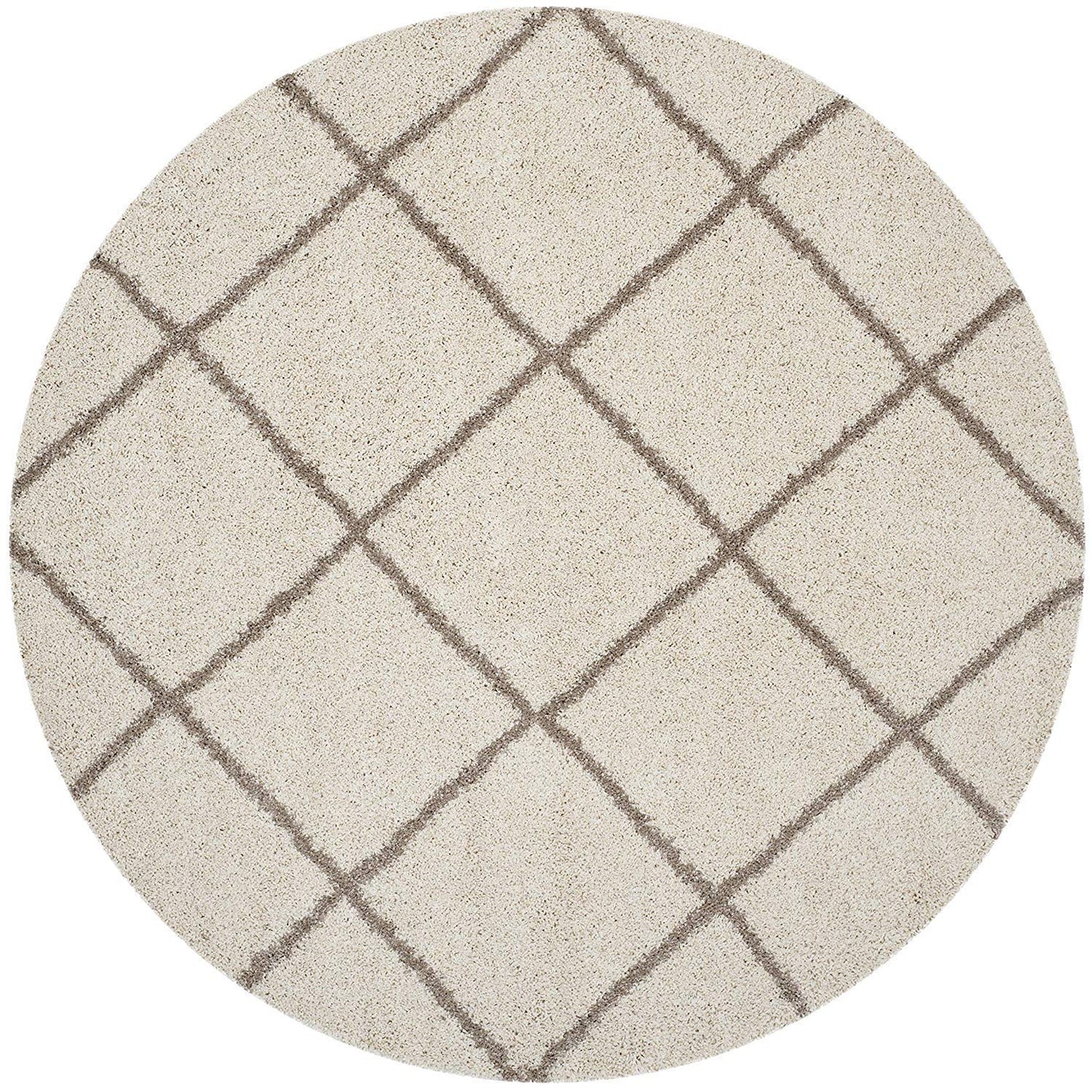 Elegant Ivory & Beige Loom Made Round Shaggy Rug – Fluffy, Soft Feel with Anti-Slip Rubber Base