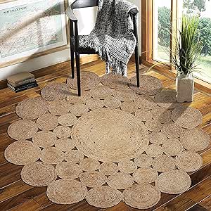 Natural jute round Braided Area Rug.