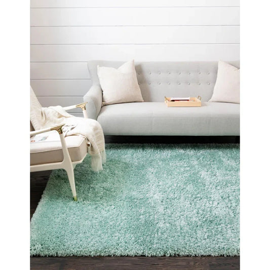 Elegant Light Green Sky Silk Touch Rug – Soft Comfort with Anti-Slip Rubber Backing