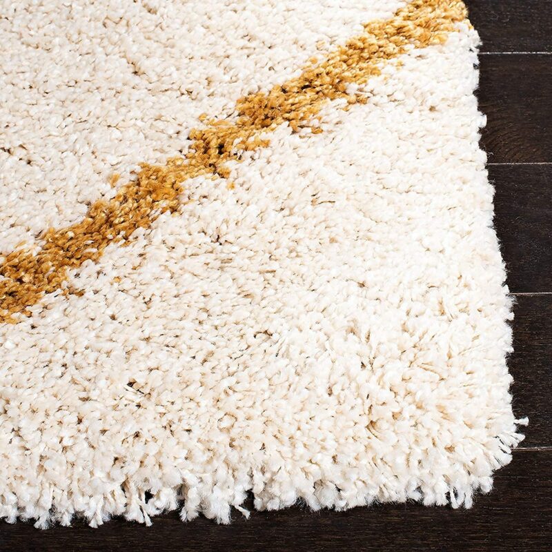 Yellow & Cream Moroccan Design Microfiber Carpet – Soft Feel with Anti-Skid Rubber Backing