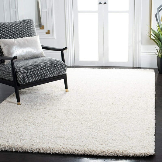 Plain Cream Microfiber Carpet – Soft Feel with Anti-Skid Rubber Backing