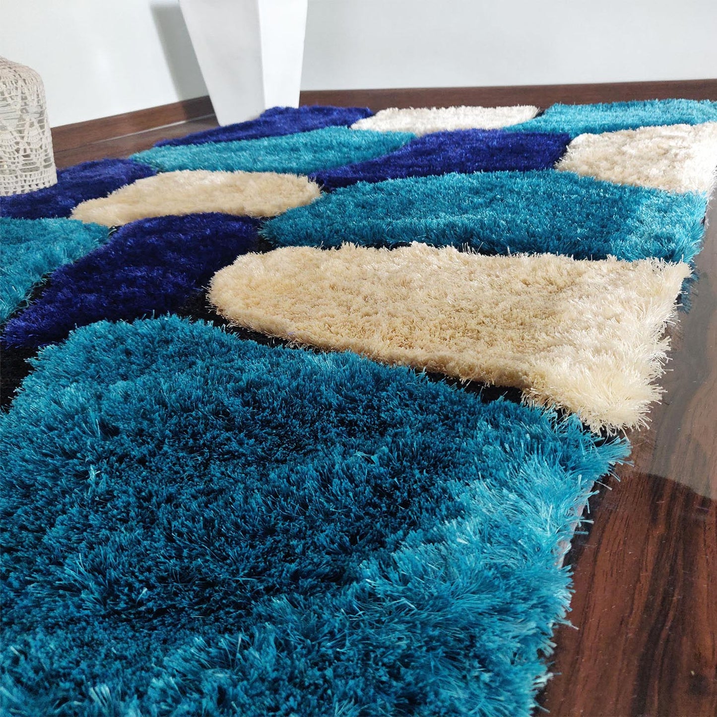 Handmade 3D Cut Classical Stone Pattern Microfiber Shaggy Rug – Luxurious Soft Feel & Anti-Skid Rubber Base