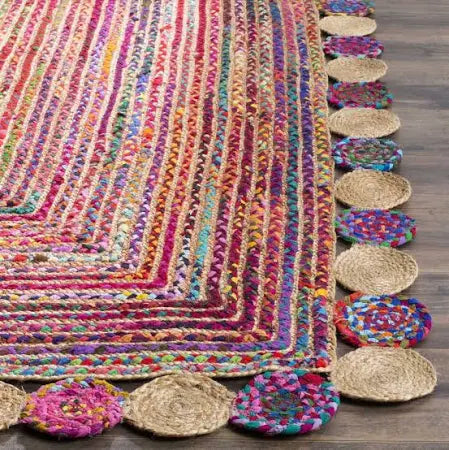 Modern Braided Rug in Multicolour Jute & Cotton Chindi Handmade & Hand washable Rug.