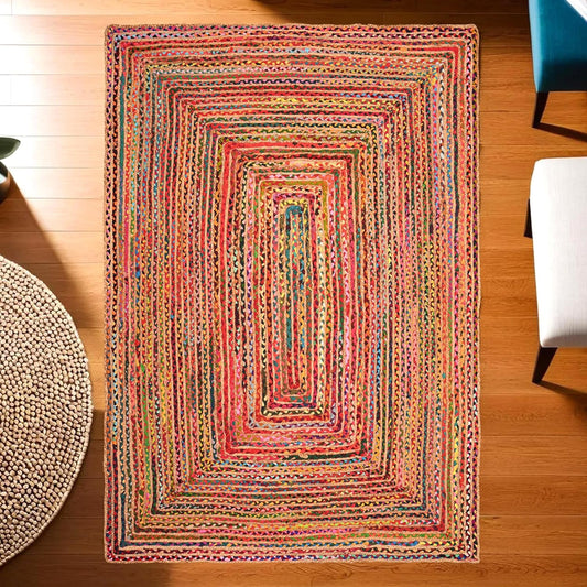 Modern Braided Rug in Multicolour Cotton Chindi Handmade & Hand washable Rug