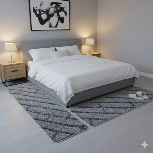 Grey & Black Super Soft Microfiber Polyester Shaggy Fluffy Hand tufted Runner - Soft Feel, Anti-Skid Rubber Backing