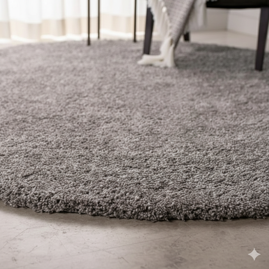Premium Plain Grey Round Shaggy Carpet – Soft Touch & Anti-Skid Base