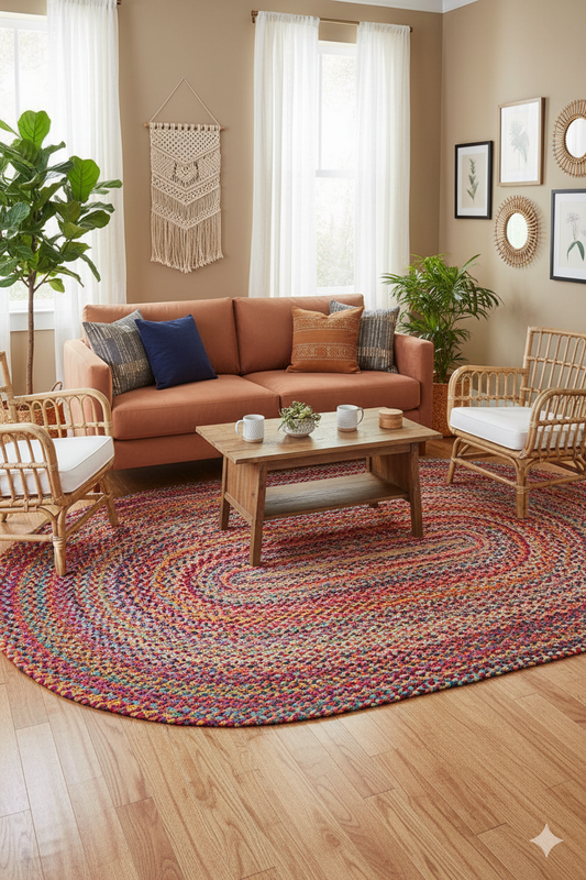 Cotton Chindi Oval Braided Area Rugs.