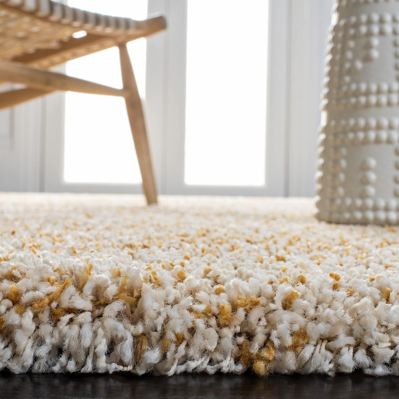 Mustard & Ivory Multi Shade Designer Carpet – 2 Inch Pile – Soft Feel with Anti-Skid Rubber Backing