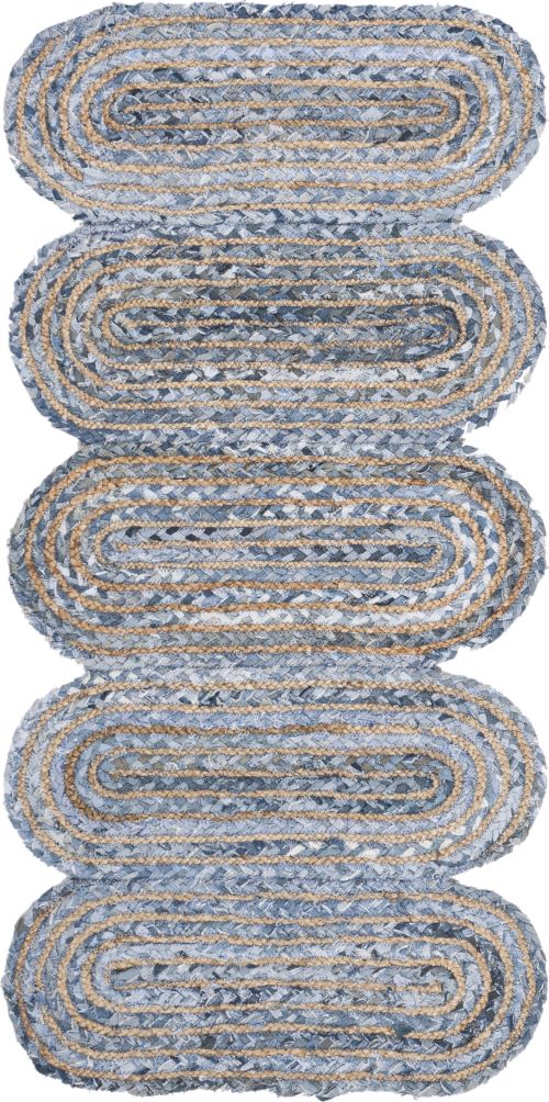 Natural Jute with Multicolor cotton Dye Scalloped Design Handmade Braided Farmhouse Rectangle Jute Area Rug.