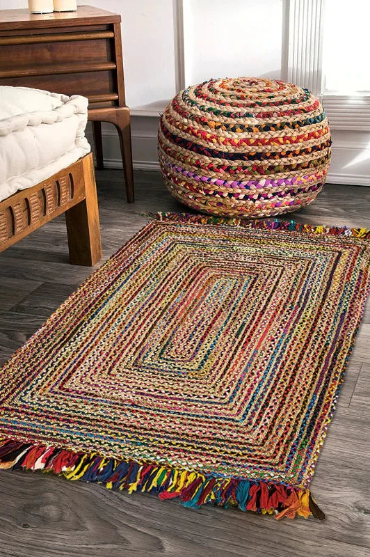 Multi colours Pattern Jute Area Rug.
