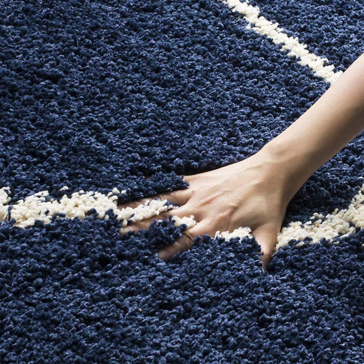 Cream And Blue Micro Moroccan Lattice Carpet