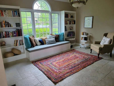 Modern Braided Rug in Multicolour Cotton Chindi Handmade & Hand washable Rug