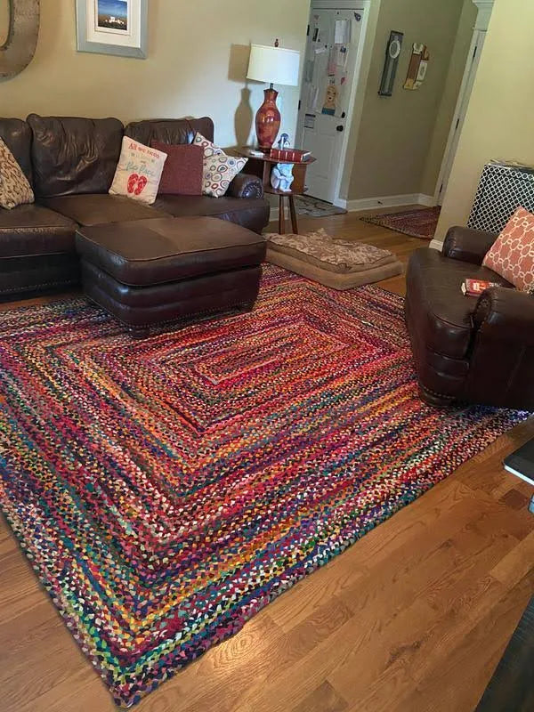 Modern Braided Rug in Multicolour Cotton Chindi Handmade & Hand washable Rug