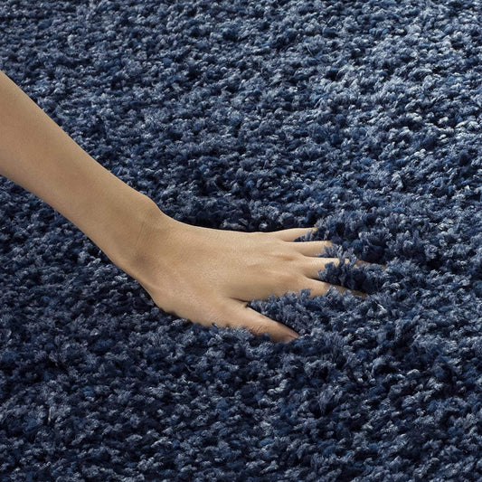 Navy Blue Plain Premium Round Shaggy Rug