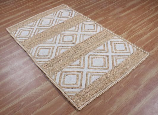 Paddle Weaving WHITE AND BEIGE Natural Jute Carpet
