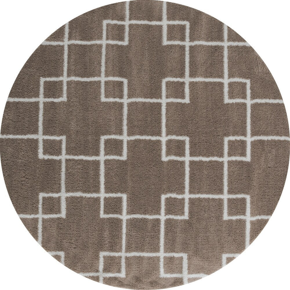 Extra Soft Beige with White Line Microfiber Round Carpet – Soft Feel & Anti-Skid Rubber Backing