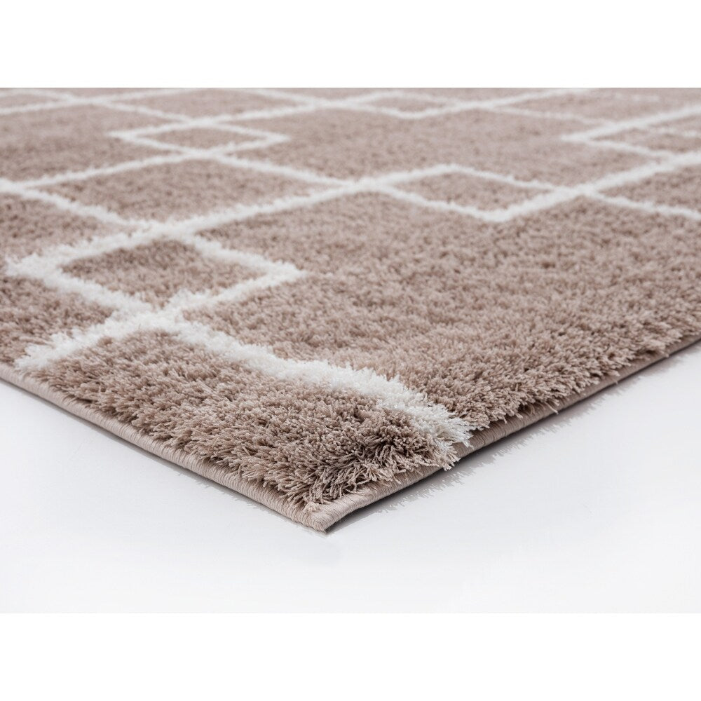 Extra Soft Beige with White Line Microfiber Round Carpet – Soft Feel & Anti-Skid Rubber Backing