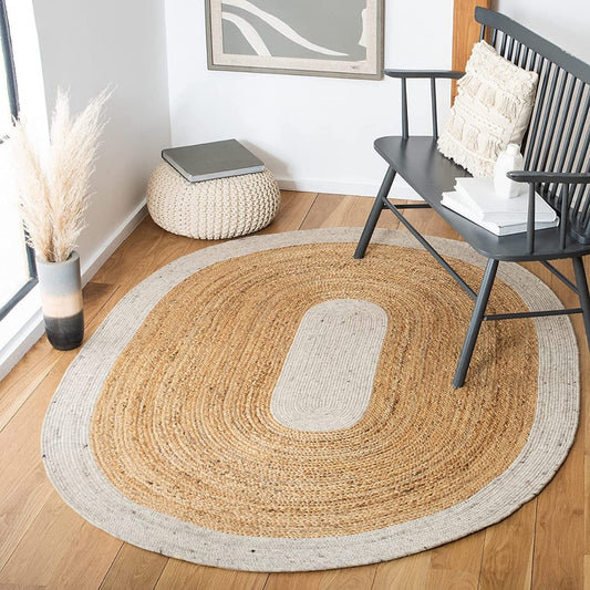 Rugsmore Rug Collection- Natural With White Jute Oval Braided Living Area Rug.