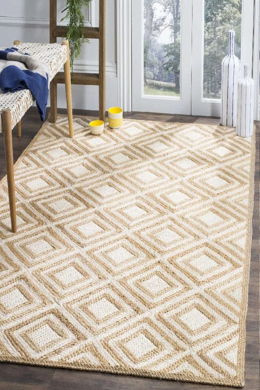 Braided Natural White Daimond jute hand-woven Area Rug.