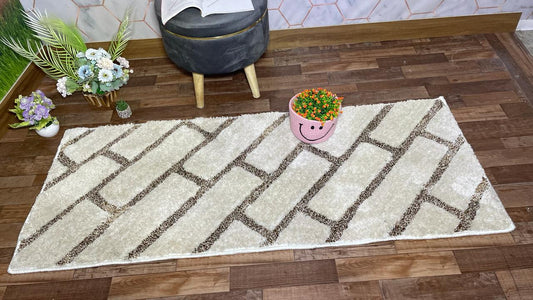 Soft Premium Micro Ivory & Mix, Multi Colour Waves Kitchen & Bedside Runner - Soft Feel, Anti-Skid Rubber Backing