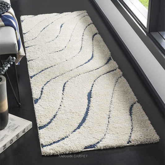 Ivory with Blue Beautiful Premium Micro Runner - Soft Feel, Anti-Skid Rubber Backing