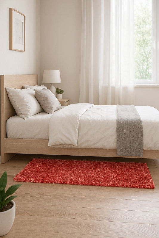 Red & Ivory Shaggy Carpet – Soft Feel with Anti-Skid Rubber Backing