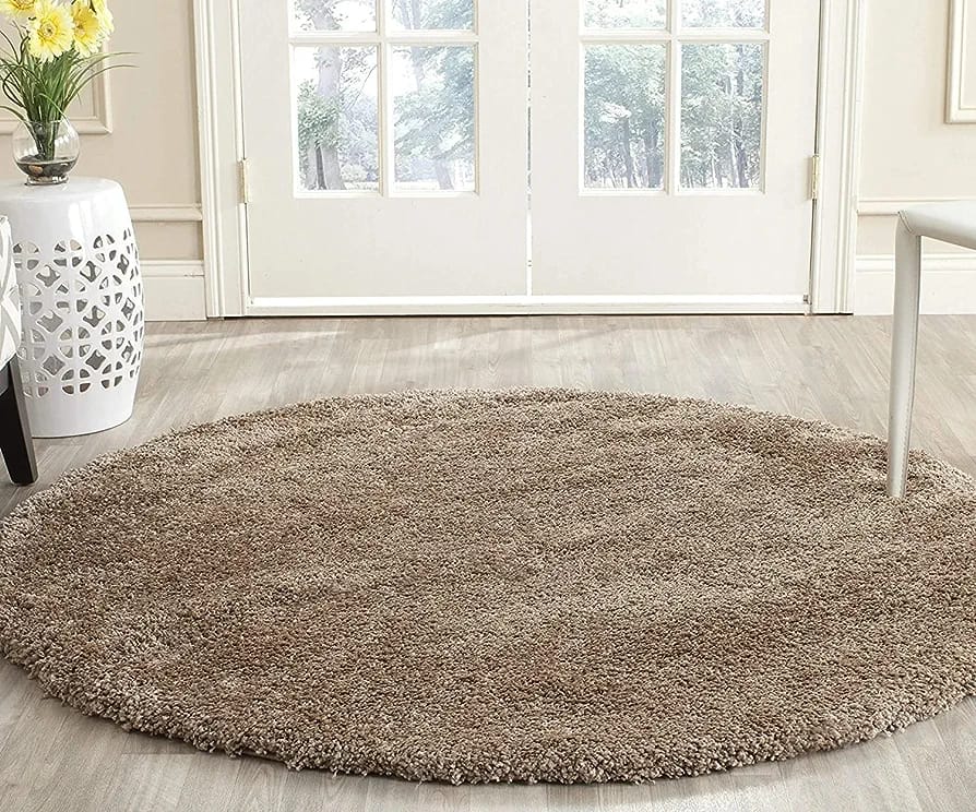 Beige Soft Microfiber Round Carpet – Premium Quality & Anti-Skid Rubber Backing