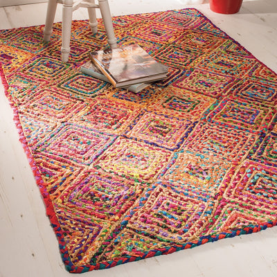 Diamond Weave Jute and Cotton Chindi Rug