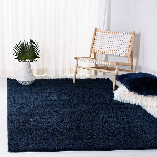 Navy Blue Plain – Premium Fluffy Shaggy Hand-Tufted Super Soft Microfiber Carpet – Soft Feel with Anti-Skid Rubber Backing
