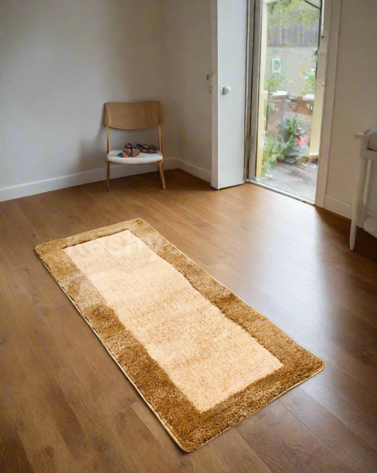 Ivory & Beige Bedside Runner – Soft Microfiber, Anti-Skid Rubber Backing