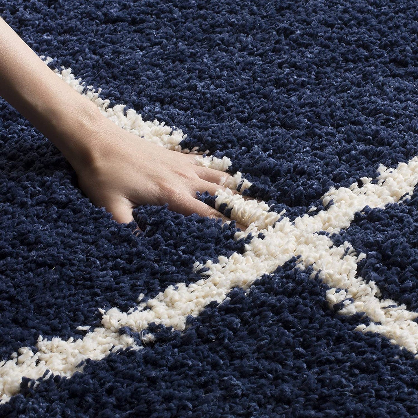 Blue & Ivory Moroccan Diamond Carpet – Soft Microfiber with Anti-Skid Rubber Backing