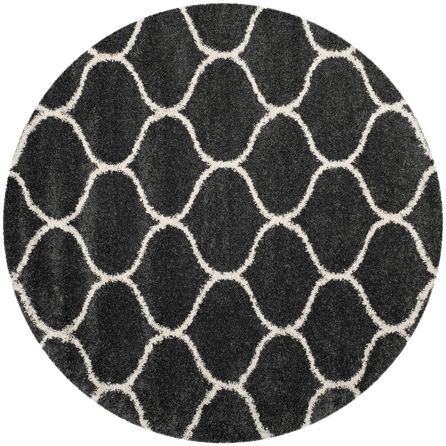 Luxury Hand-Tufted Diamond Shaggy Rug – Grey with Ivory – Soft Feel & Anti-Skid Rubber Backing