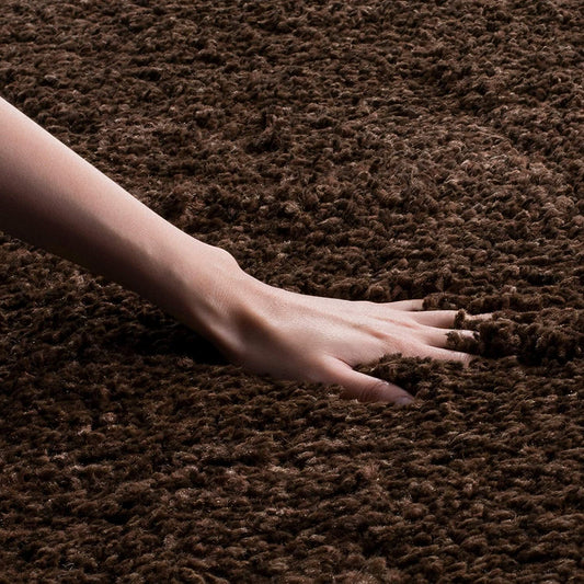 Coffee Plain Premium Microfiber Round Shaggy Rug – Soft Touch & Anti-Skid Rubber Backing