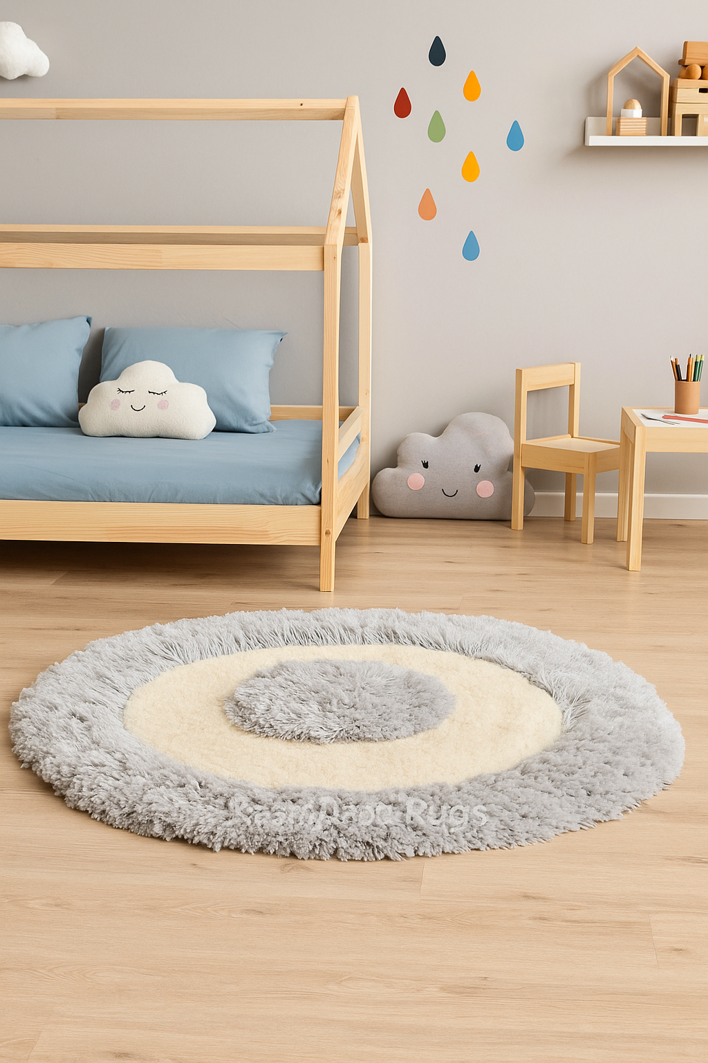 Grey & White Shaggy Round Carpet - Soft Feel with Anti-Skid Rubber Backing