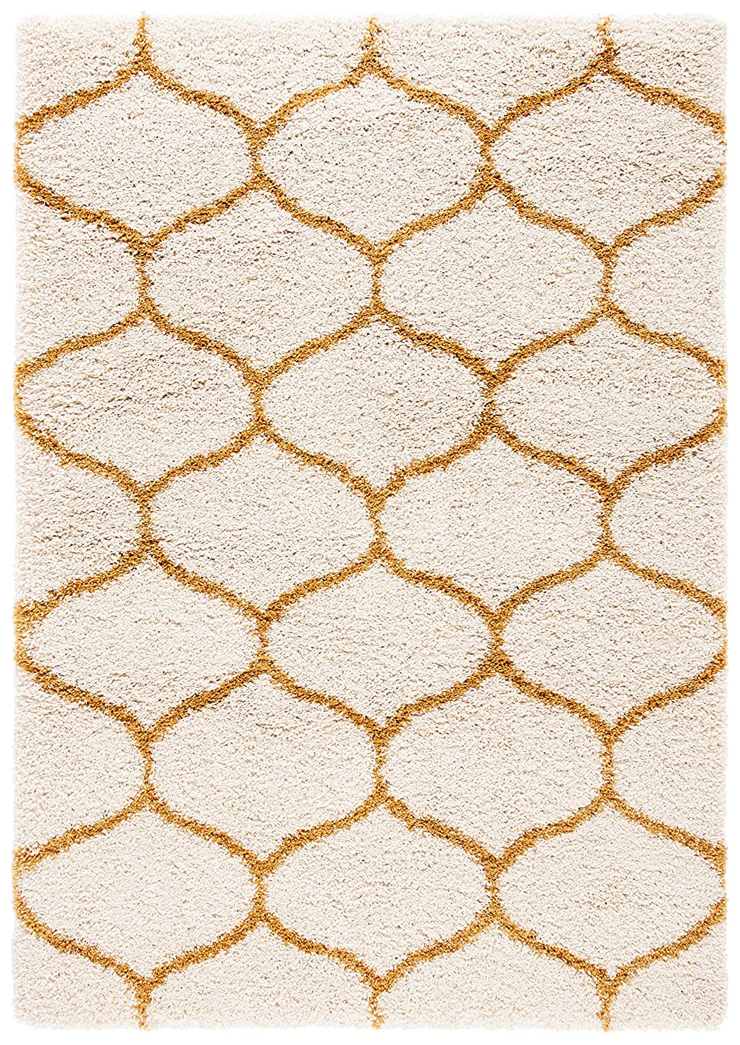 Premium Mustard-Ivory Moroccan Style Shaggy Rug – Plush Soft Touch, Non-Slip Rubber Base