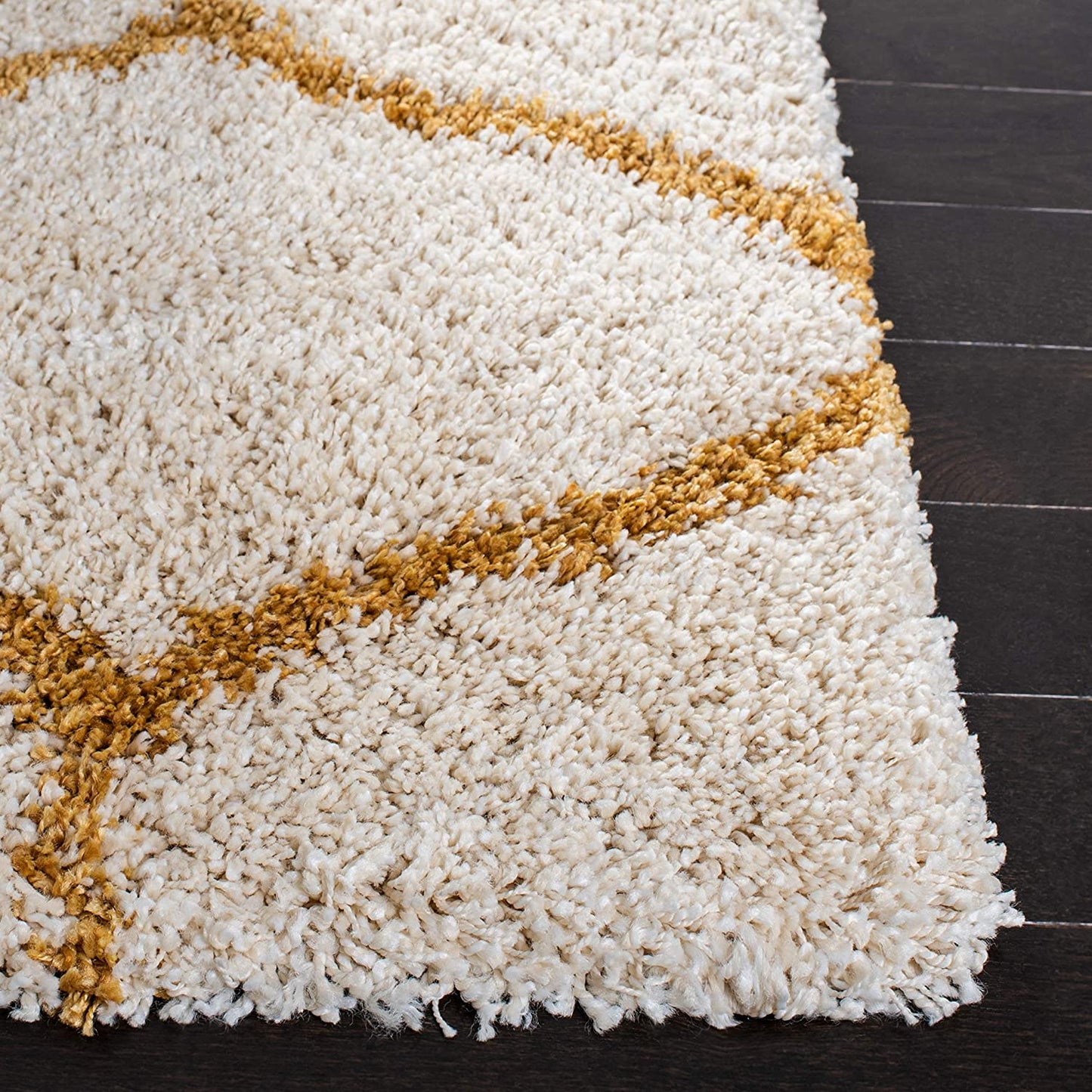 Premium Mustard-Ivory Moroccan Style Shaggy Rug – Plush Soft Touch, Non-Slip Rubber Base