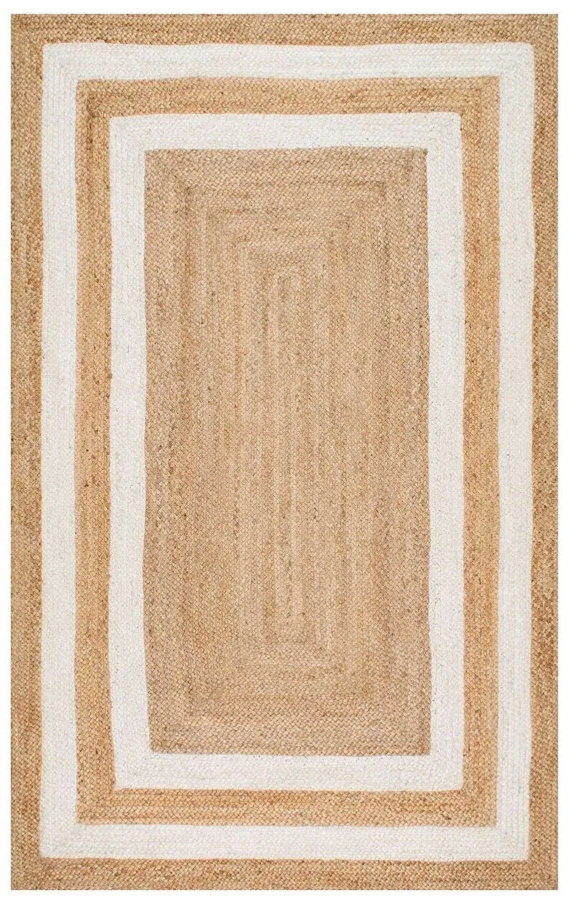 Natural Jute and White Double Border Area Rug