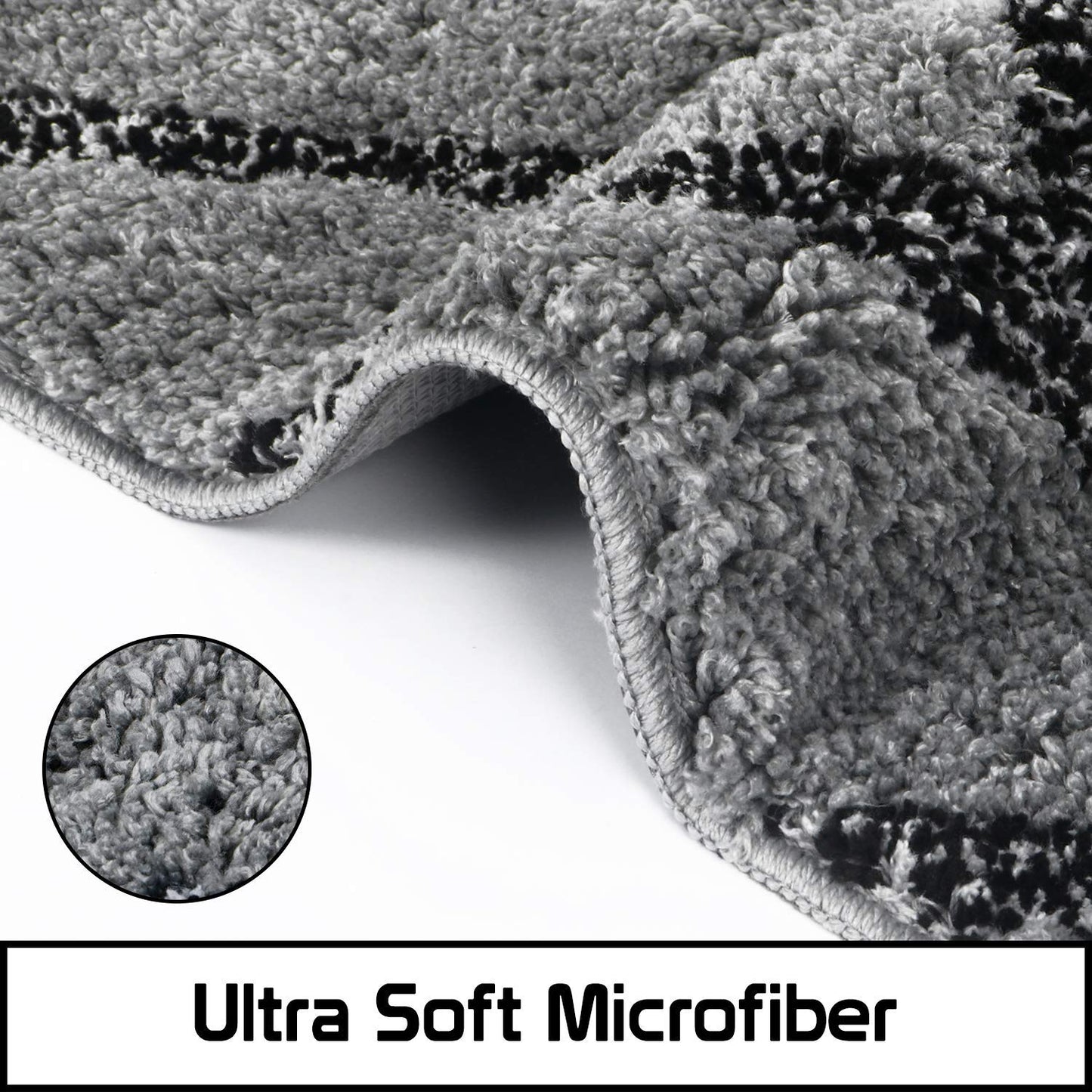 Grey & Black Super Soft Microfiber Polyester Shaggy Fluffy Hand tufted Runner - Soft Feel, Anti-Skid Rubber Backing