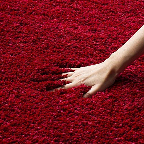 Premium Plain 2 inch Long pile Red Round Shaggy Rug – Soft Touch & Anti-Skid Base