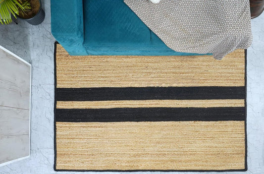 Natural & Black Double Border Jute Area Rug.