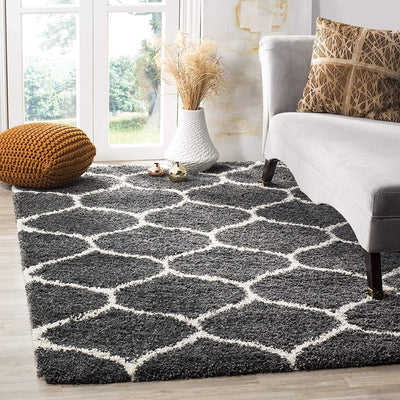 Premium Dark Grey and Ivory Moroccan Pattern Microfiber Rug – Plush Comfort, Non-Slip Base